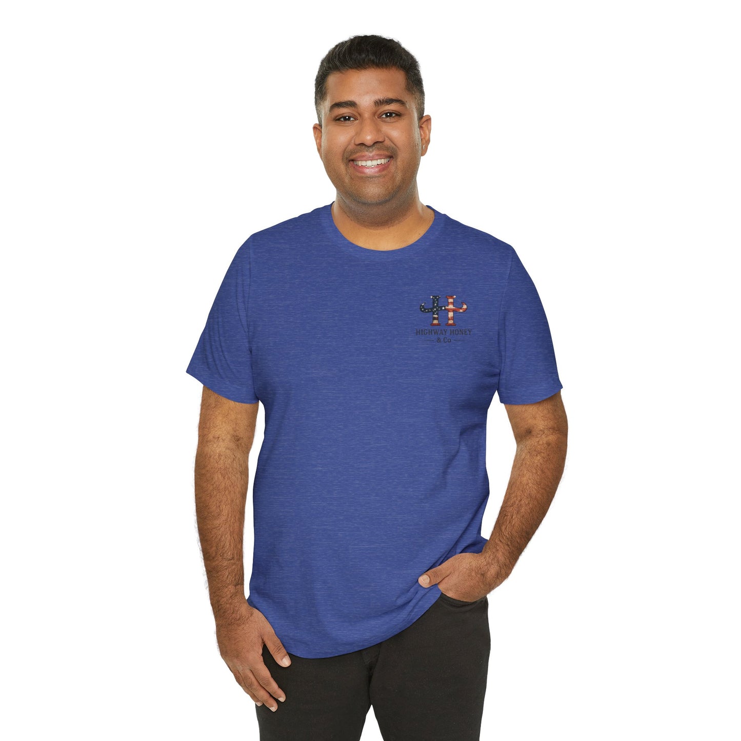 Patriotic Longhorn Tee — "Land of the Free Because of the Brave" Graphic T-Shirt