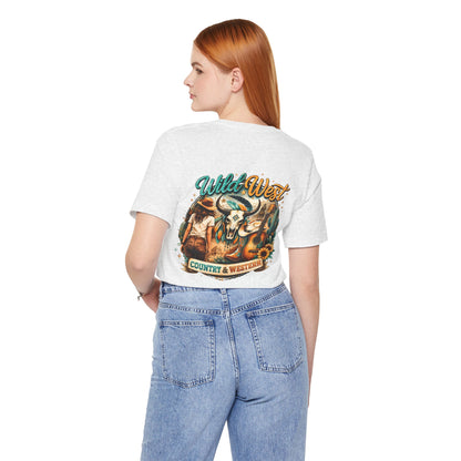 Wild West Country & Western T-Shirt — Vintage Cow Skull & Cowboy Graphic