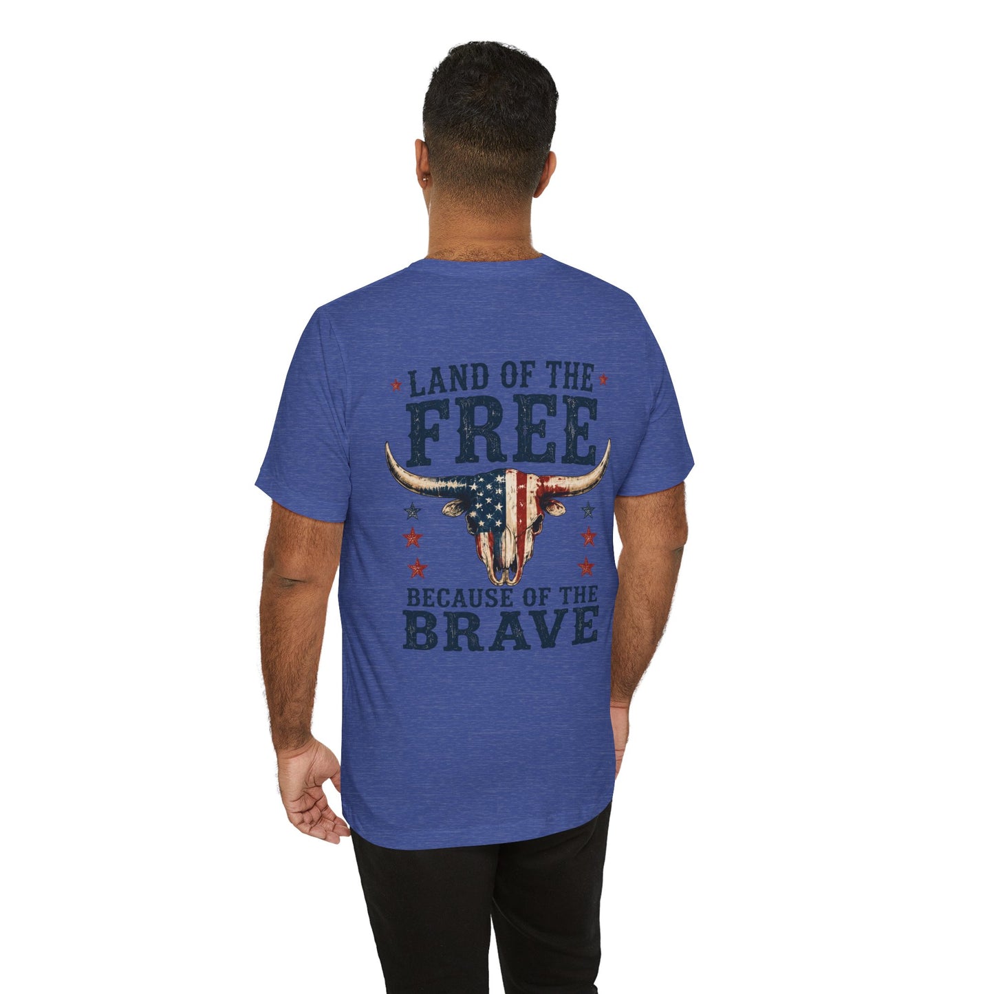 Patriotic Longhorn Tee — "Land of the Free Because of the Brave" Graphic T-Shirt