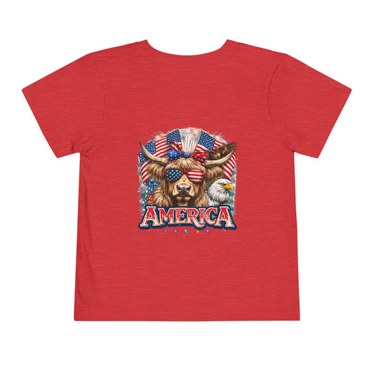 Toddler Tee — America Patriotic Cow with Sunglasses Graphic