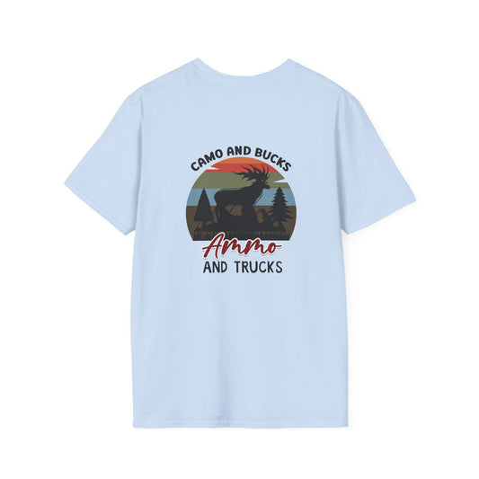 Ammo and Trucks Retro Hunting T-Shirt — Camo and Bucks Graphic Tee