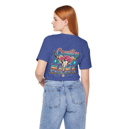 Country Mama T-Shirt — Floral Longhorn Skull Western Tee