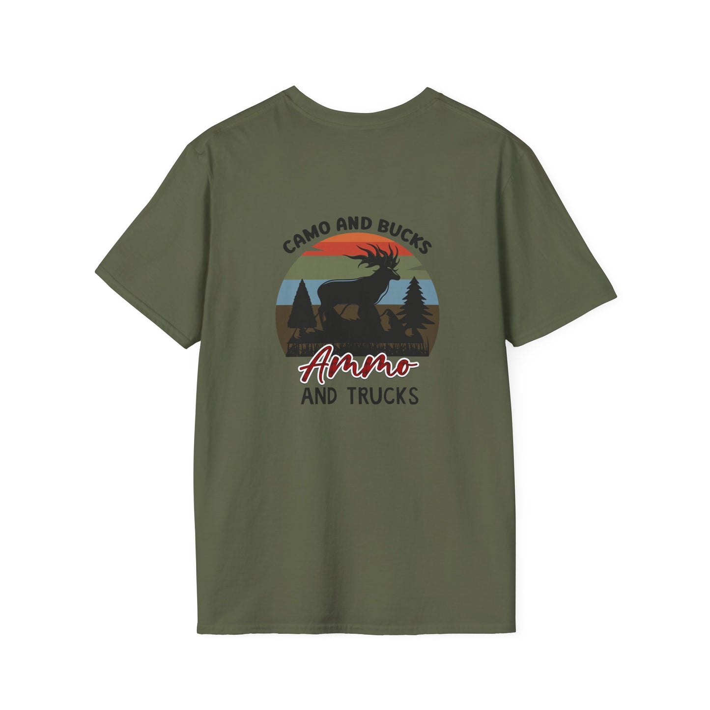 Ammo and Trucks Retro Hunting T-Shirt — Camo and Bucks Graphic Tee