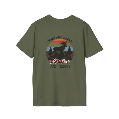 Ammo and Trucks Retro Hunting T-Shirt — Camo and Bucks Graphic Tee