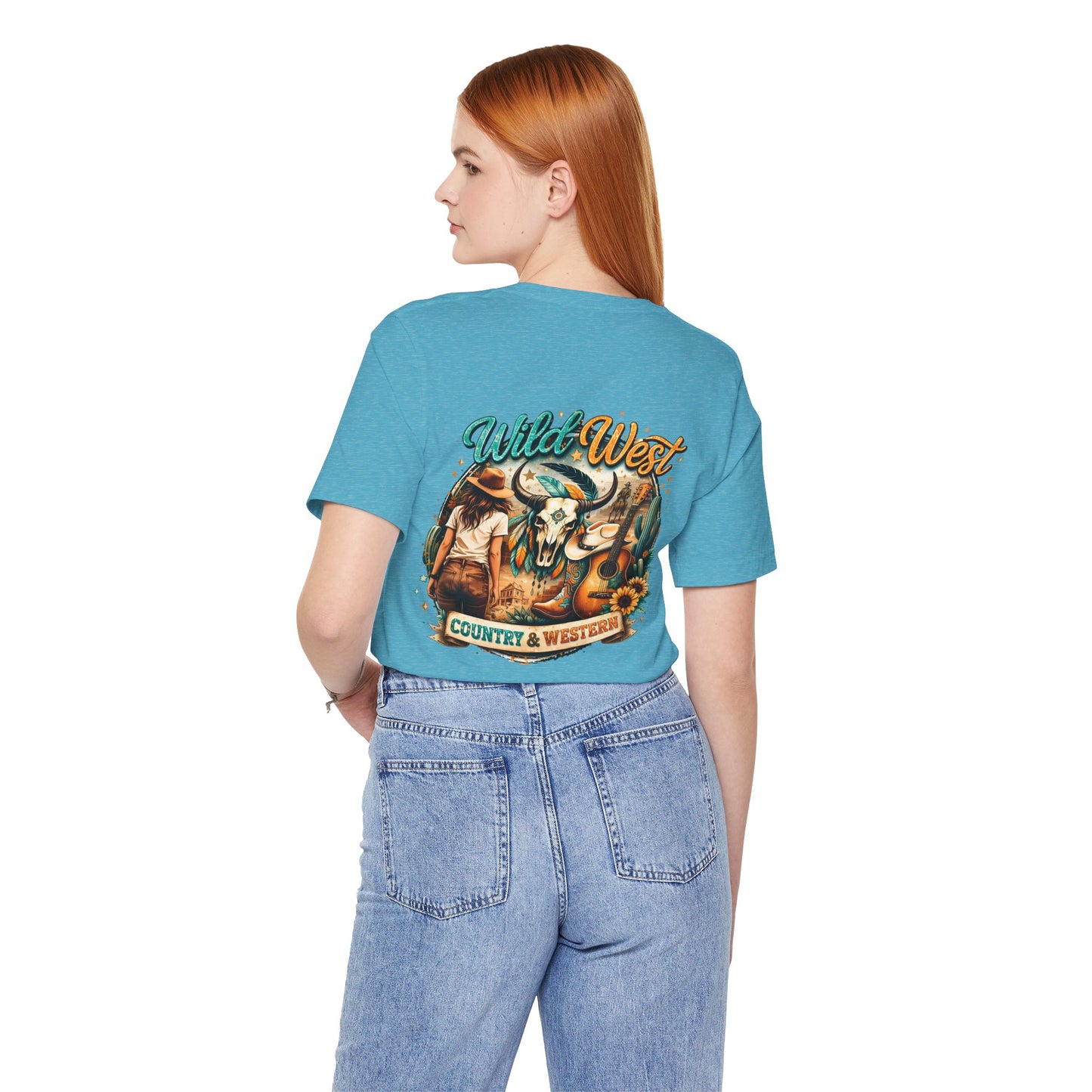 Wild West Country & Western T-Shirt — Vintage Cow Skull & Cowboy Graphic