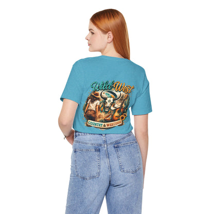Wild West Country & Western T-Shirt — Vintage Cow Skull & Cowboy Graphic