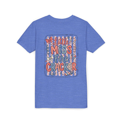 Little Miss Firecracker Youth Tee — Patriotic 4th of July Kids T-Shirt