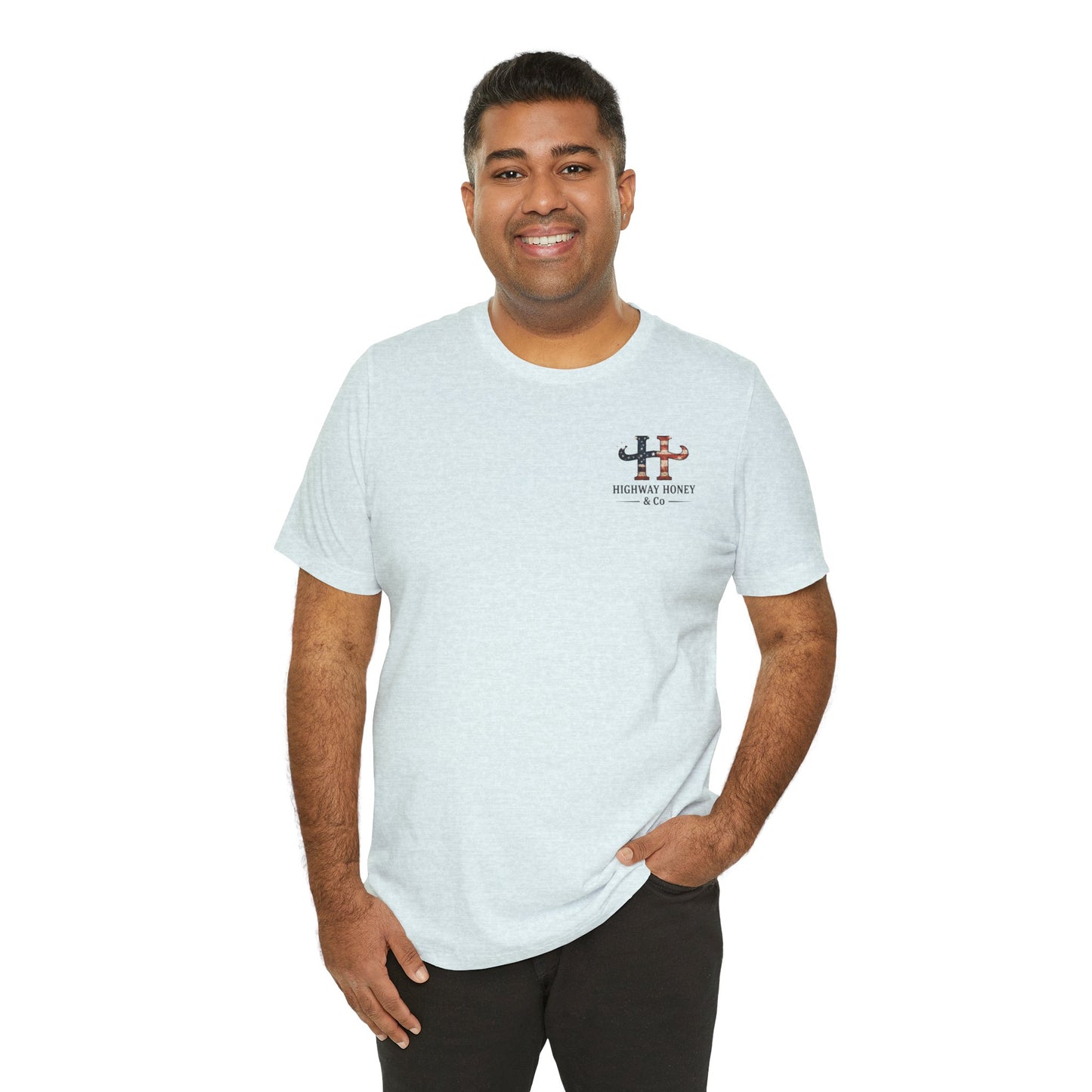 Patriotic Longhorn Tee — "Land of the Free Because of the Brave" Graphic T-Shirt