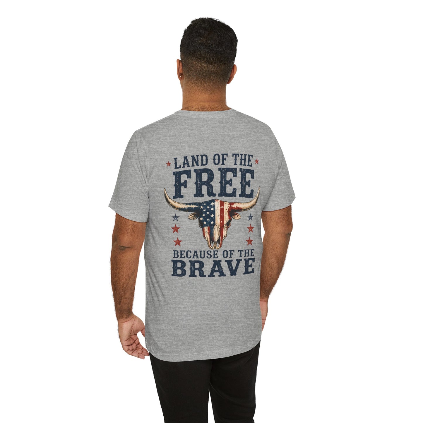 Patriotic Longhorn Tee — "Land of the Free Because of the Brave" Graphic T-Shirt