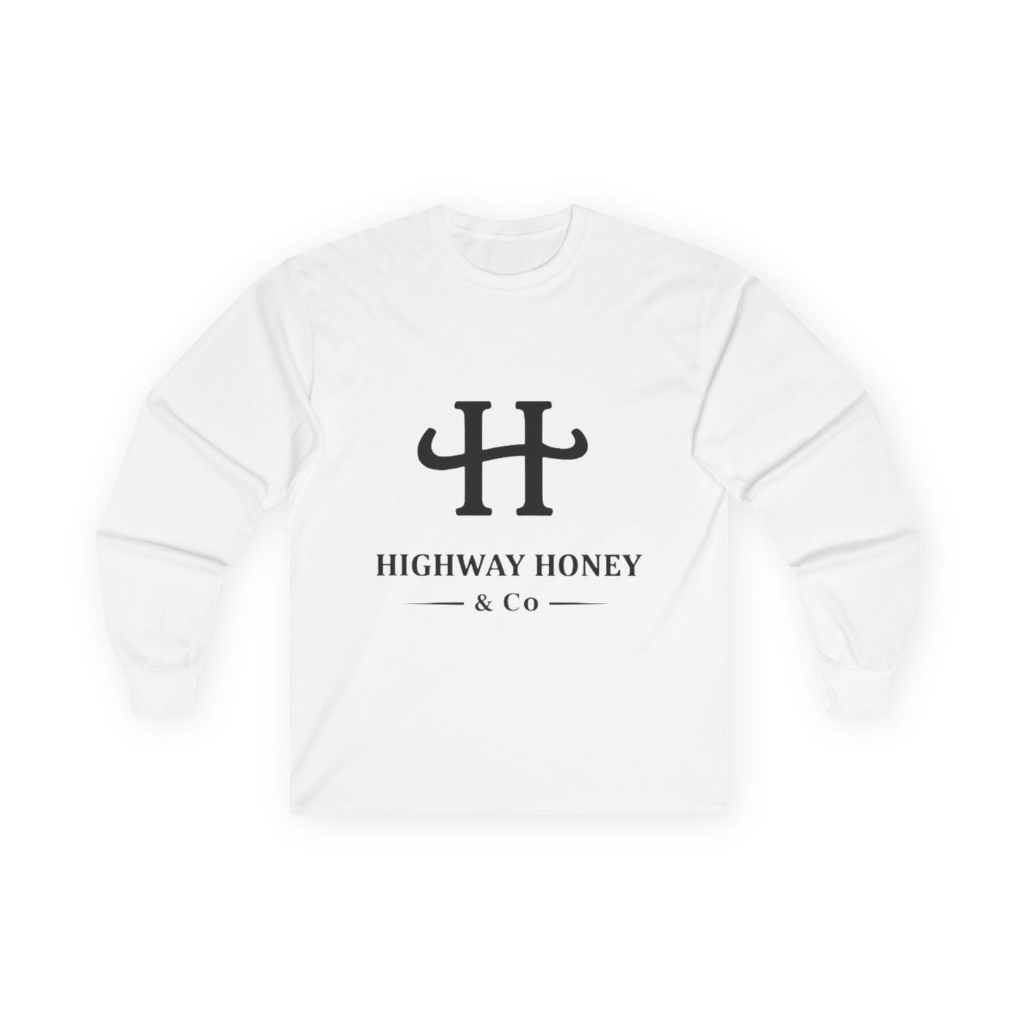 Highway Honey & Co. Logo Long Sleeve Tee — Minimalist White Cotton Shirt