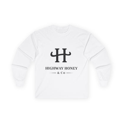 Highway Honey & Co. Logo Long Sleeve Tee — Minimalist White Cotton Shirt