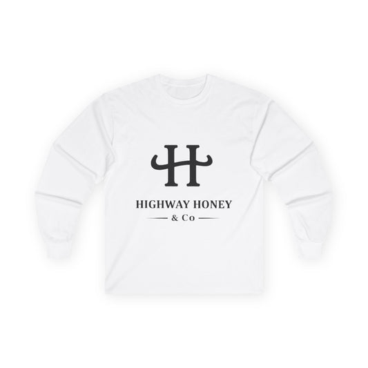 Highway Honey & Co. Logo Long Sleeve Tee — Minimalist White Cotton Shirt