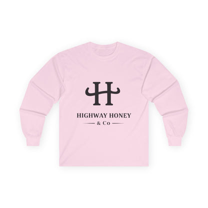 Highway Honey & Co. Logo Long Sleeve Tee — Minimalist White Cotton Shirt