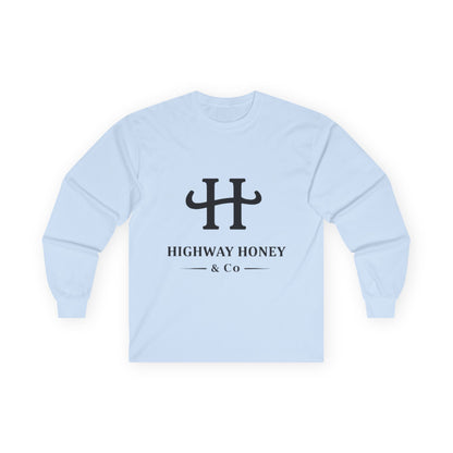 Highway Honey & Co. Logo Long Sleeve Tee — Minimalist White Cotton Shirt