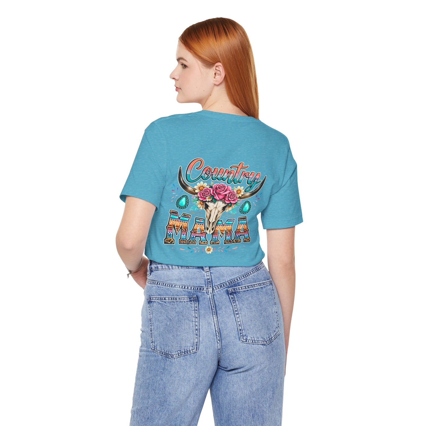 Country Mama T-Shirt — Floral Longhorn Skull Western Tee