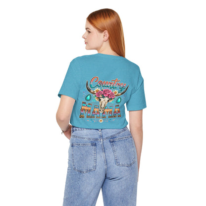 Country Mama T-Shirt — Floral Longhorn Skull Western Tee