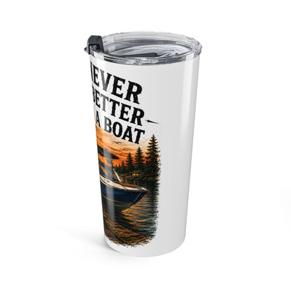 20oz Boat Life Tumbler — "Beer Never Tastes Better Than On A Boat" Sunset Travel Mug