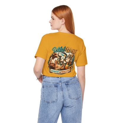 Wild West Country & Western T-Shirt — Vintage Cow Skull & Cowboy Graphic
