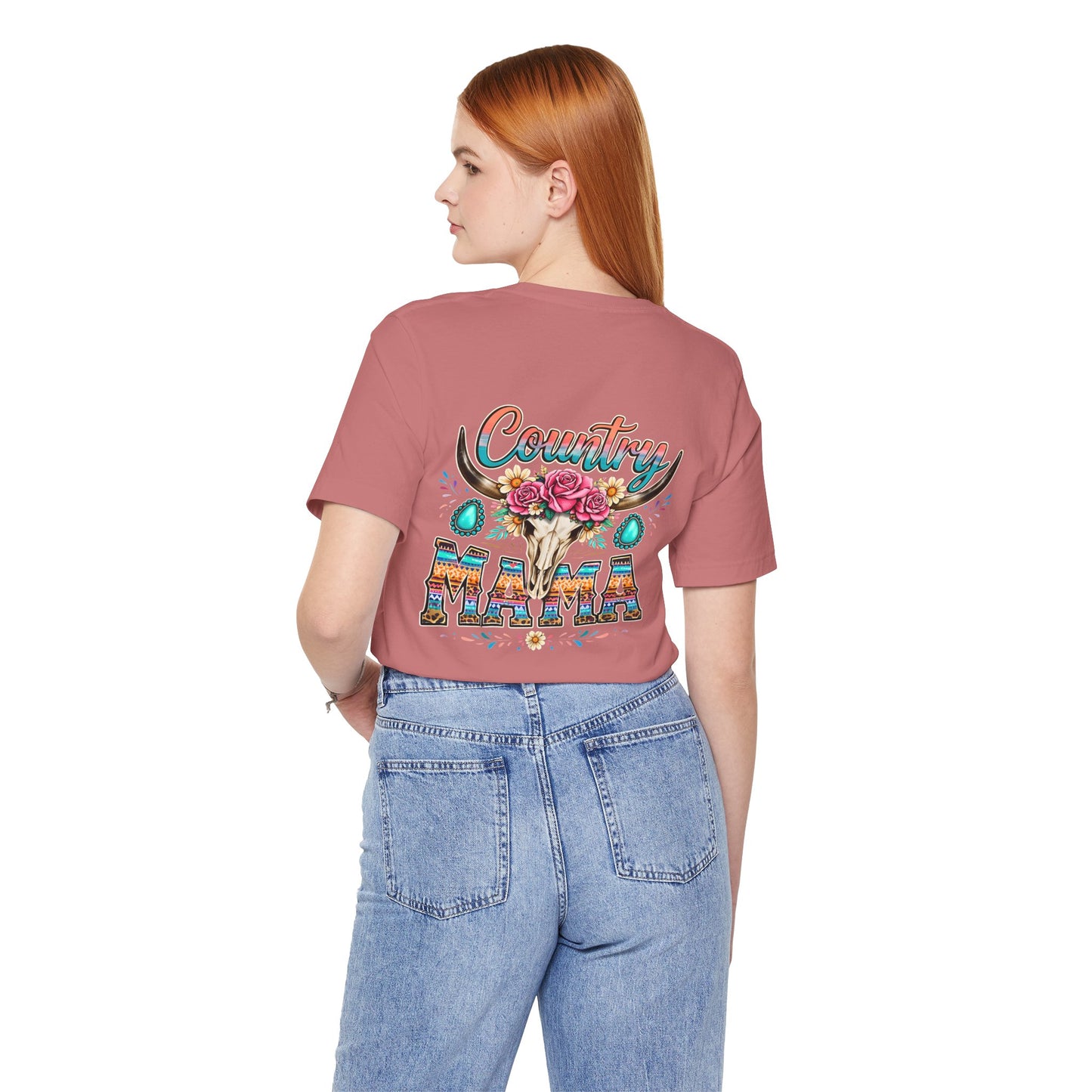 Country Mama T-Shirt — Floral Longhorn Skull Western Tee