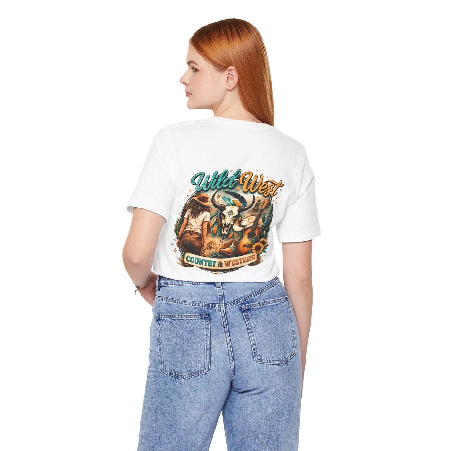 Wild West Country & Western T-Shirt — Vintage Cow Skull & Cowboy Graphic