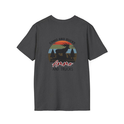 Ammo and Trucks Retro Hunting T-Shirt — Camo and Bucks Graphic Tee