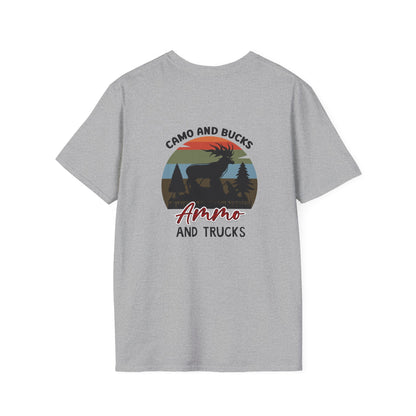 Ammo and Trucks Retro Hunting T-Shirt — Camo and Bucks Graphic Tee