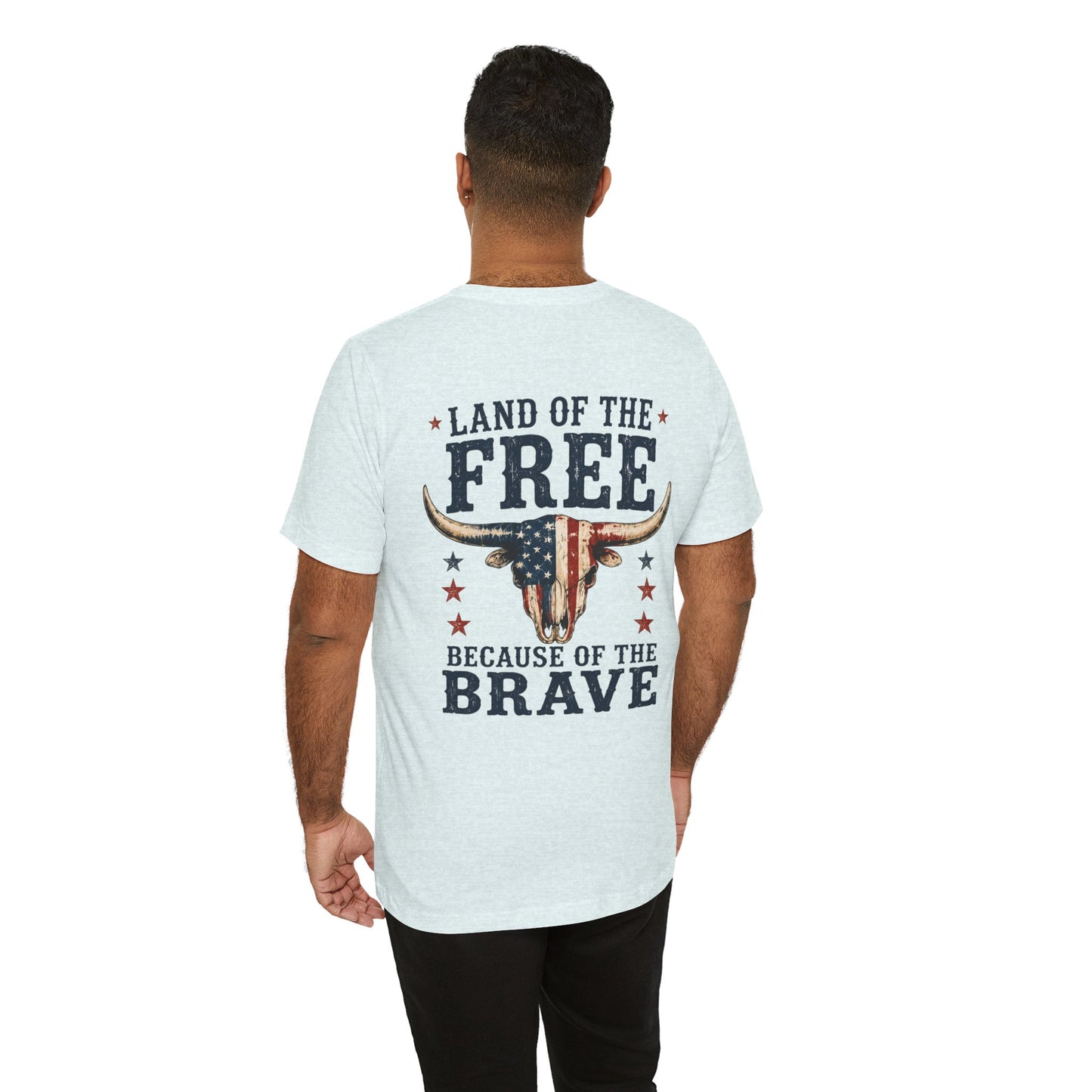 Patriotic Longhorn Tee — "Land of the Free Because of the Brave" Graphic T-Shirt
