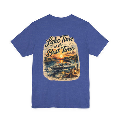Lake Time Is the Best Time T-Shirt – Retro Sunset Boat Tee