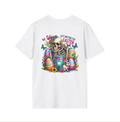 Easter Skull T-Shirt — "Just Waiting for Easter" Colorful Goth Holiday Tee