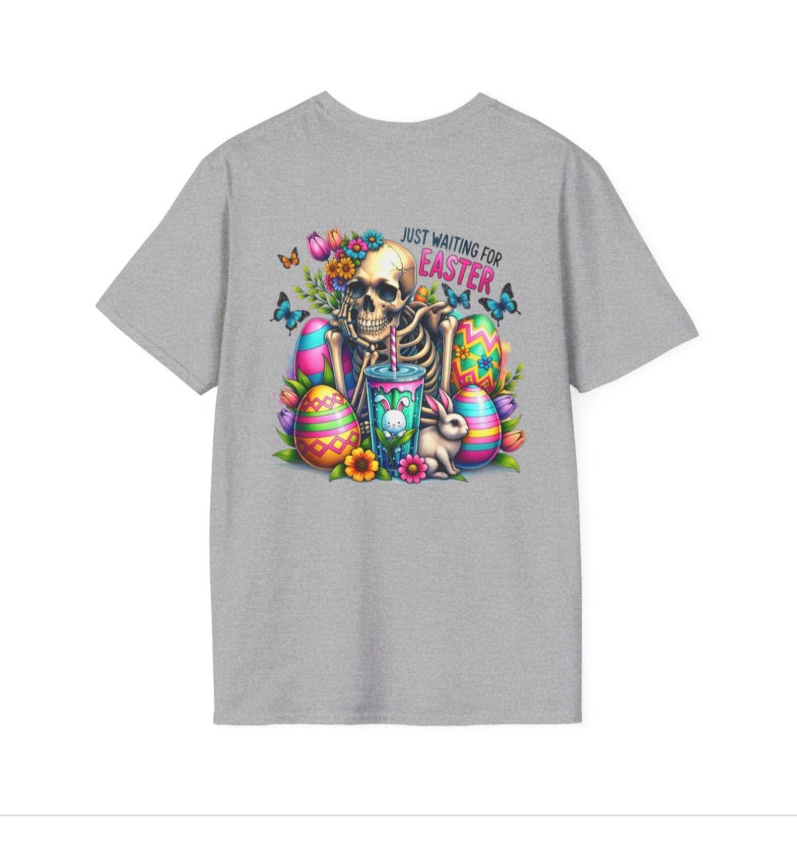 Easter Skull T-Shirt — "Just Waiting for Easter" Colorful Goth Holiday Tee