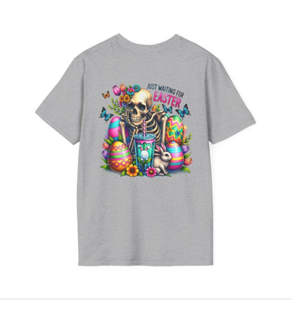 Easter Skull T-Shirt — "Just Waiting for Easter" Colorful Goth Holiday Tee