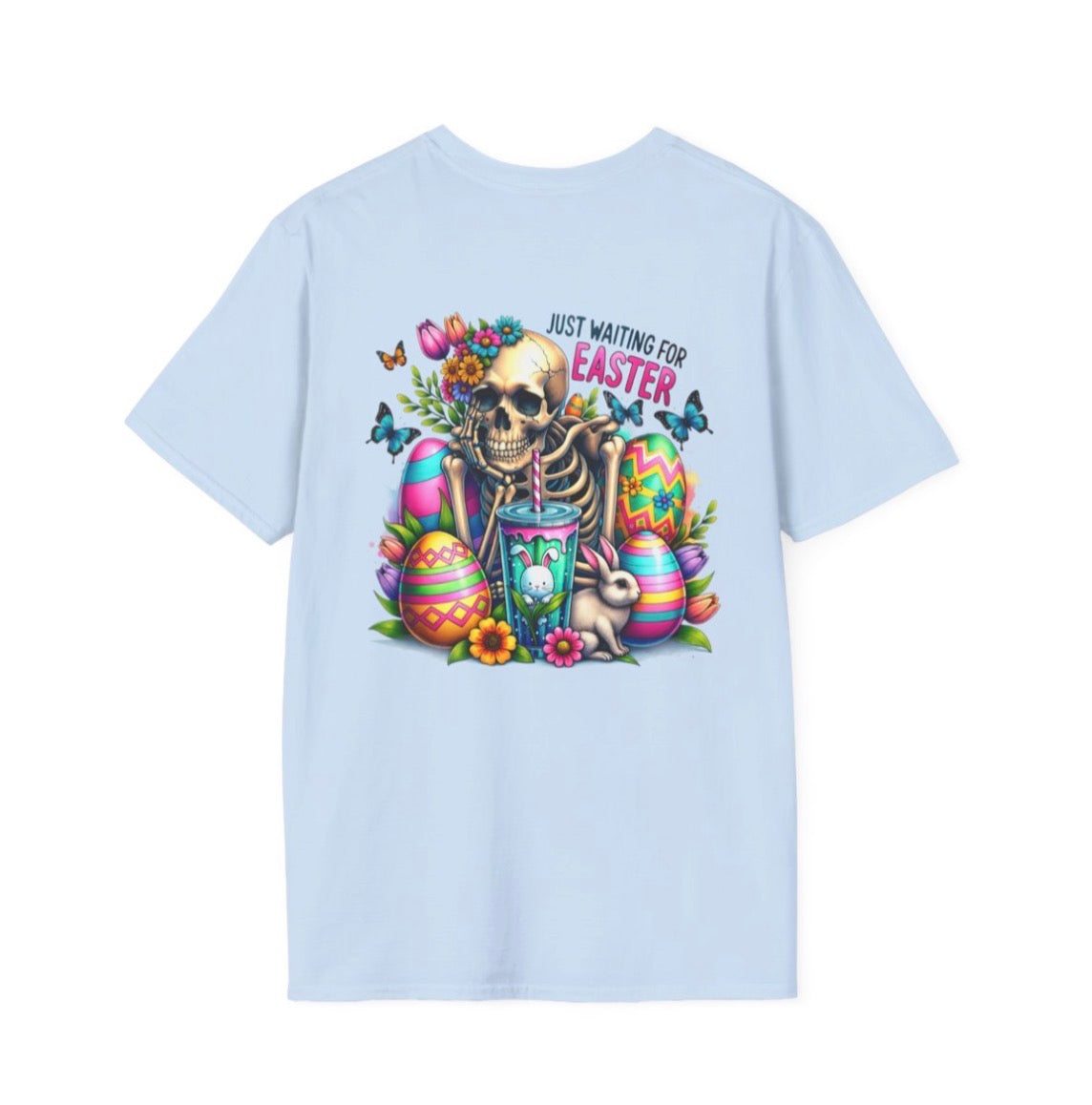 Easter Skull T-Shirt — "Just Waiting for Easter" Colorful Goth Holiday Tee