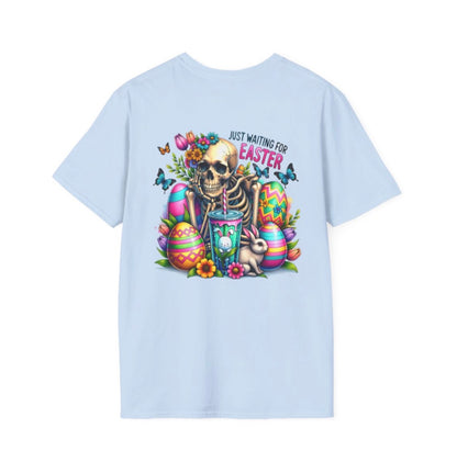 Easter Skull T-Shirt — "Just Waiting for Easter" Colorful Goth Holiday Tee